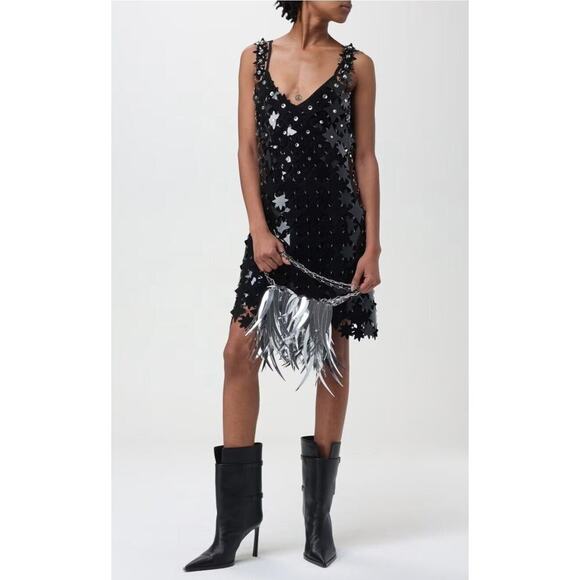 NEW $1920 Paco Rabanne RABANNE Star Embellished Mesh Mini Dresssz 36 Bla… - Picture 2 of 16
